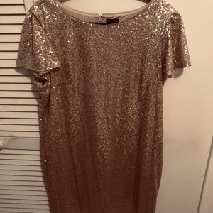 Gold sequins cocktail dress with cap sleeves